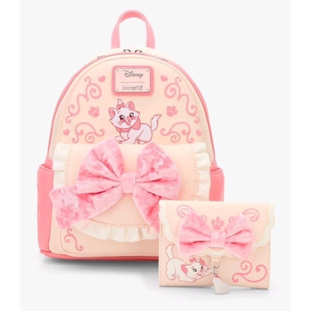 NEW Loungefly Disney The Aristocats Marie Velvet BOWS Backpack & WALLET Set!